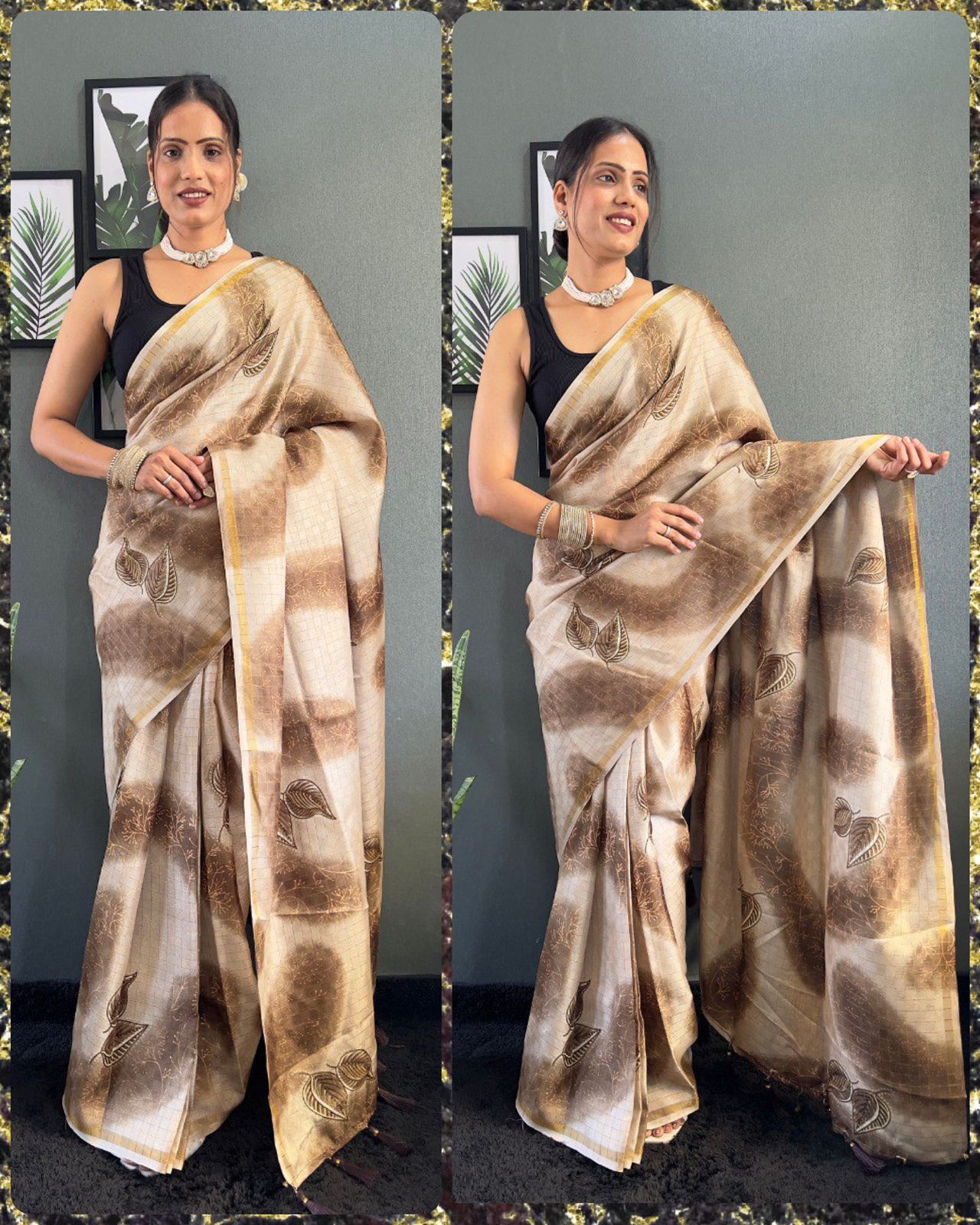 Aab Pan Khadi Linen Silk fabric With Gold Zari Work With Trussel Saree collection