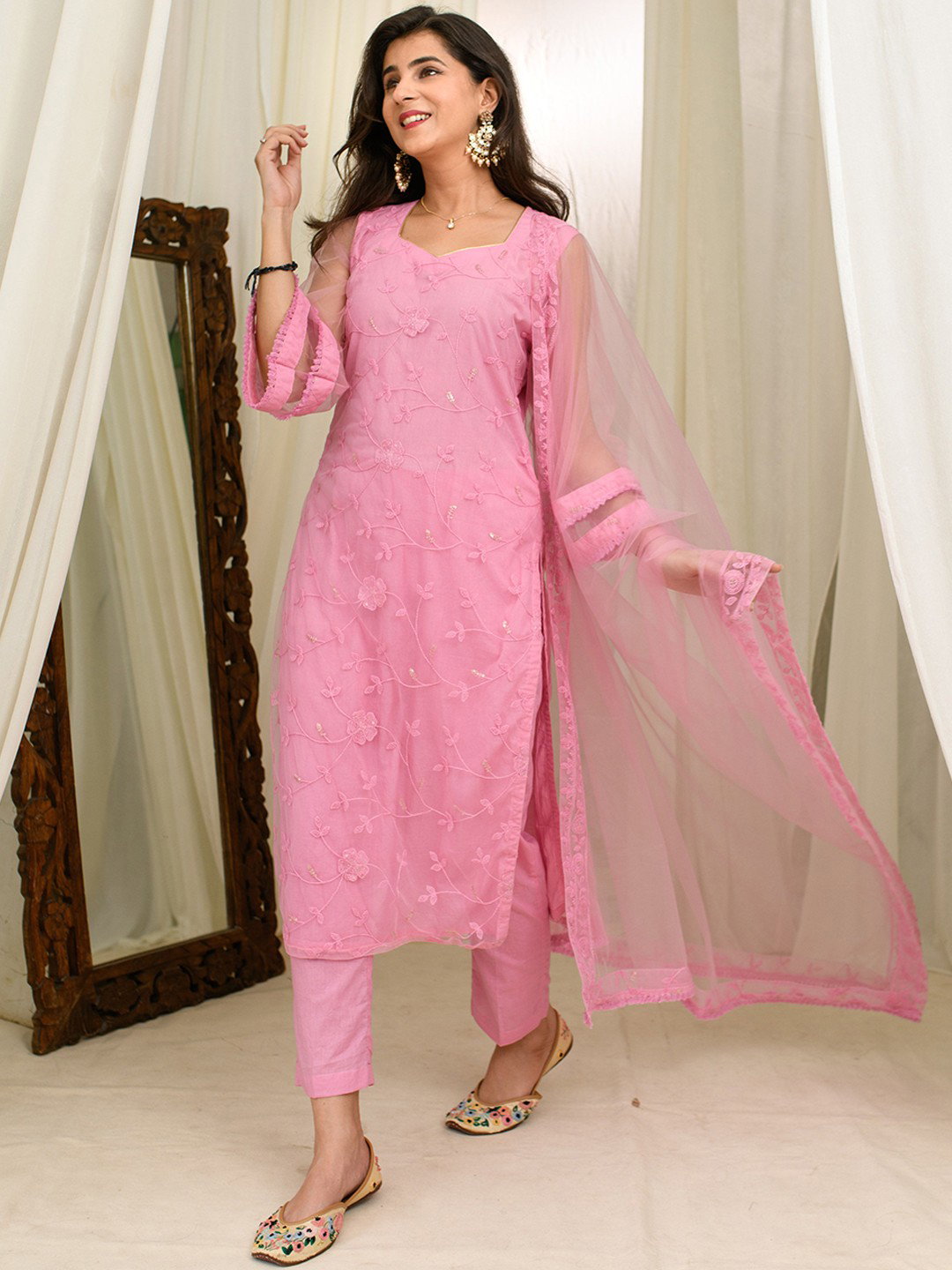 Navya Kurti 115 Party Wear Embroidery Worked Net Kurti with Pant and Dupatta Set 