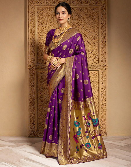 Meera 296 Party Wear Zari Weaving Worked Paithani Silk Saree with Un Stitched Blouse