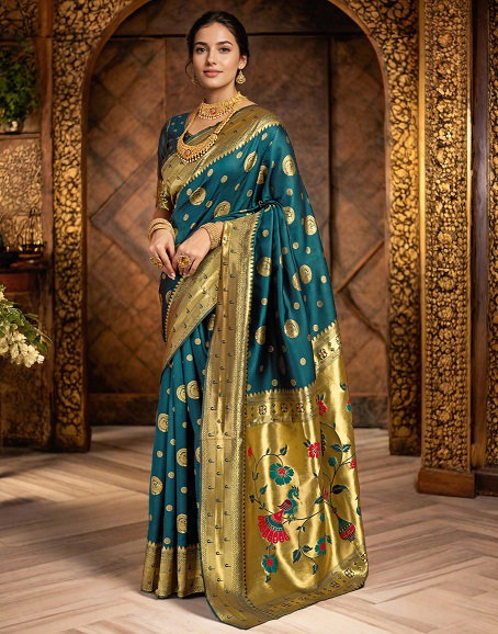 Meera 296 Party Wear Zari Weaving Worked Paithani Silk Saree with Un Stitched Blouse