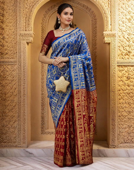 Meera 296 Party Wear Zari Weaving Worked Paithani Silk Saree with Un Stitched Blouse