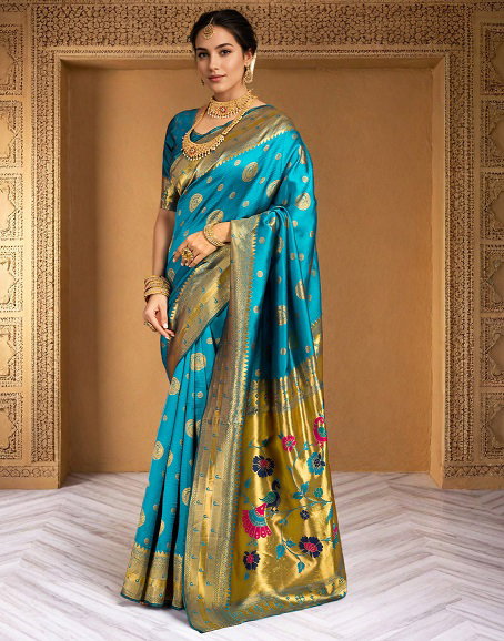 Meera 296 Party Wear Zari Weaving Worked Paithani Silk Saree with Un Stitched Blouse