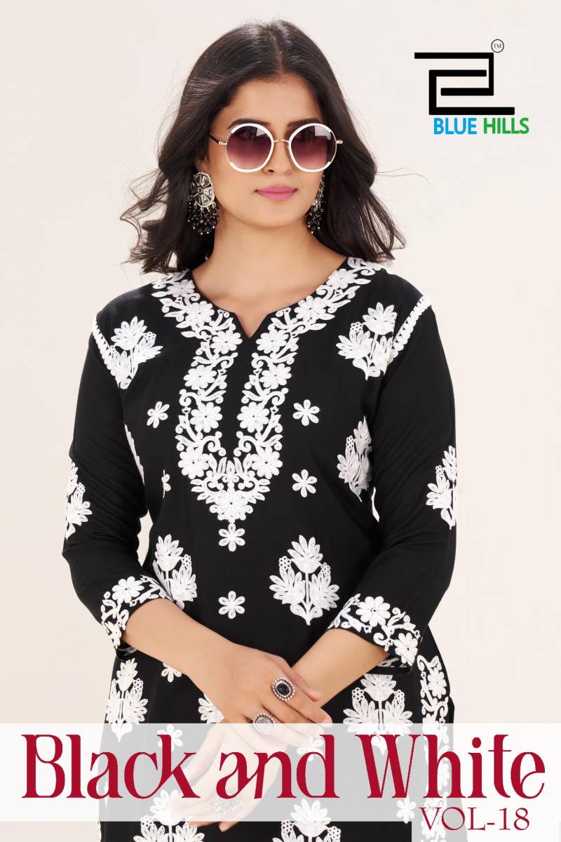 Blue Hills Black And White Vol 18 Rayon Kurti With Bottom