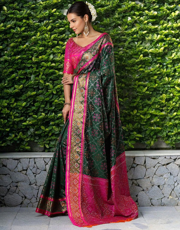 Meera 297 Party Wear Zari Weaving Worked Patola Silk Saree with Un Stitched Blouse