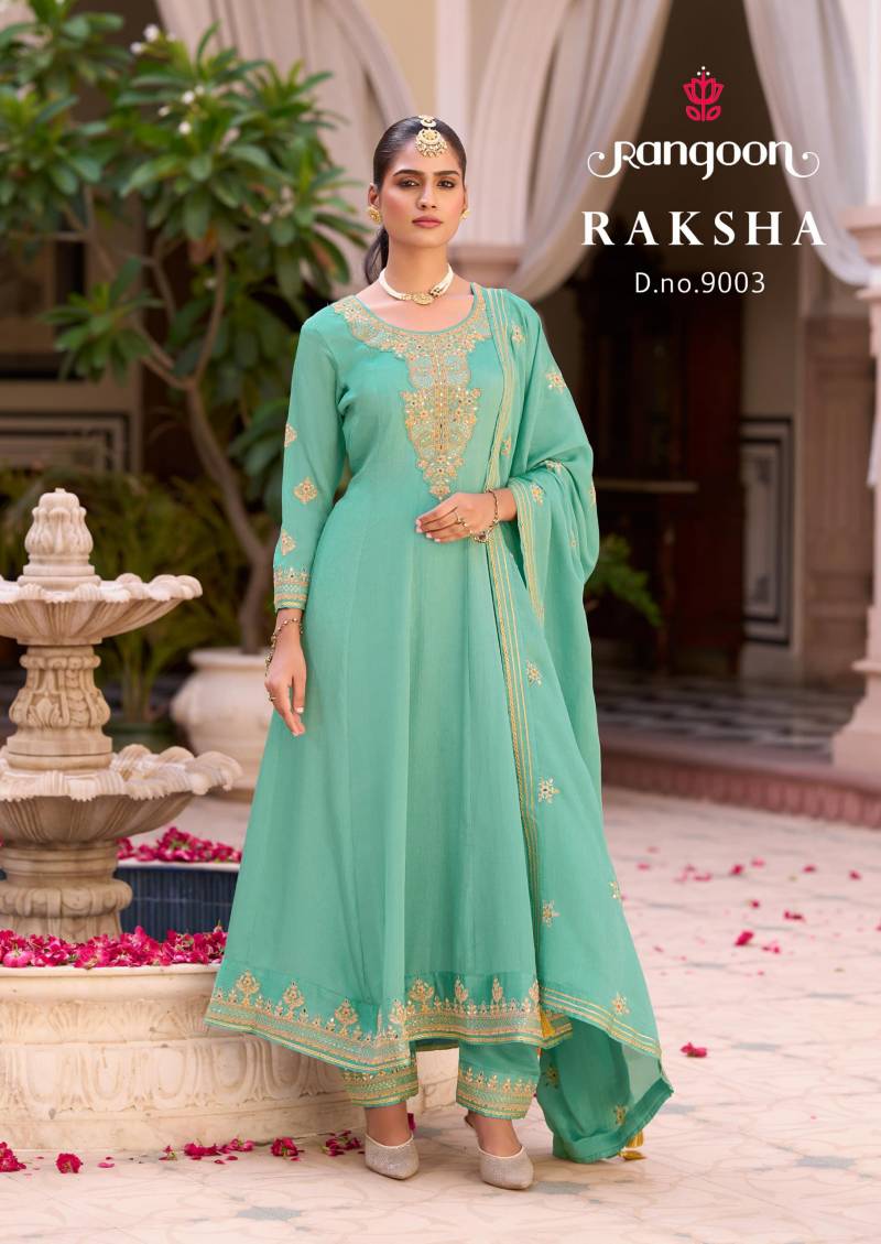 Rangoon Raksha Silk With Embroidery Readymade Suit