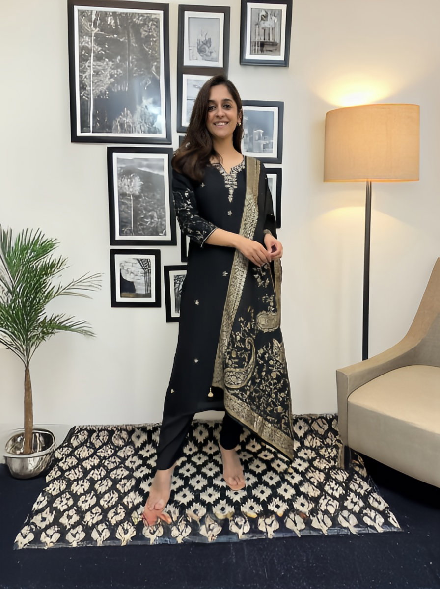 Navya Kurti 117 Party Wear Embroidery Worked Cotton Silk Kurti with Pant and Dupatta Set 