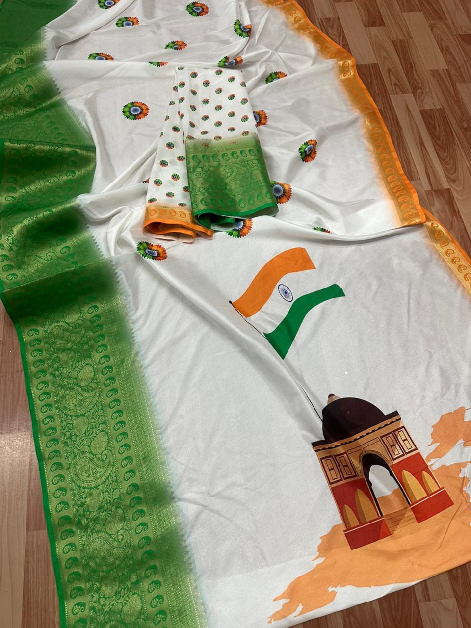 Aab Indepenedence 2025 Dola Silk Digital Work Triranga Saree