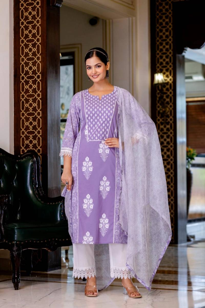 Naisha K 192 Cotton Printed Kurti Bottom With Dupatta