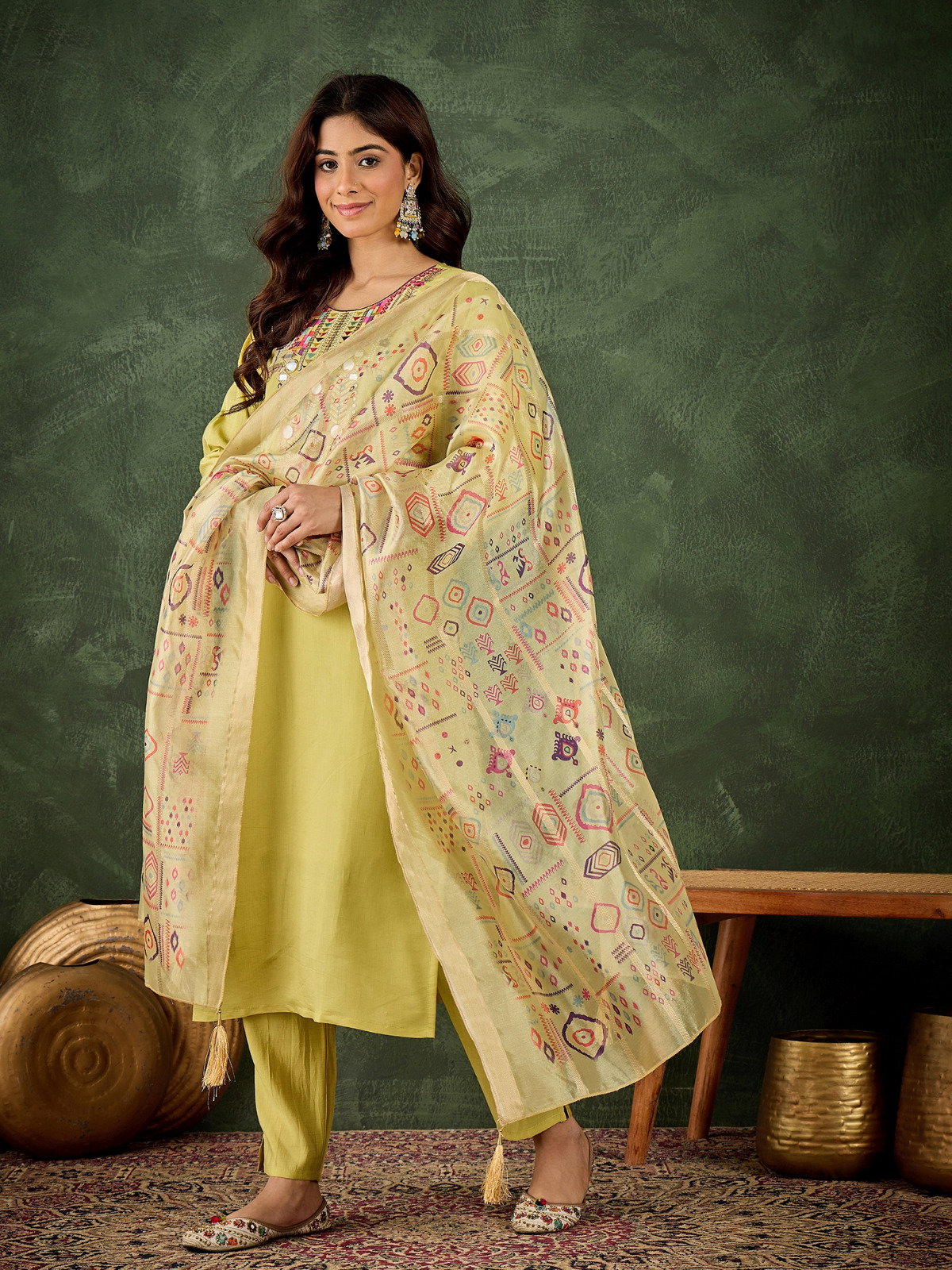 VredeVogel Jalak Roman Silk Embroidery Kurti Bottom With Dupatta