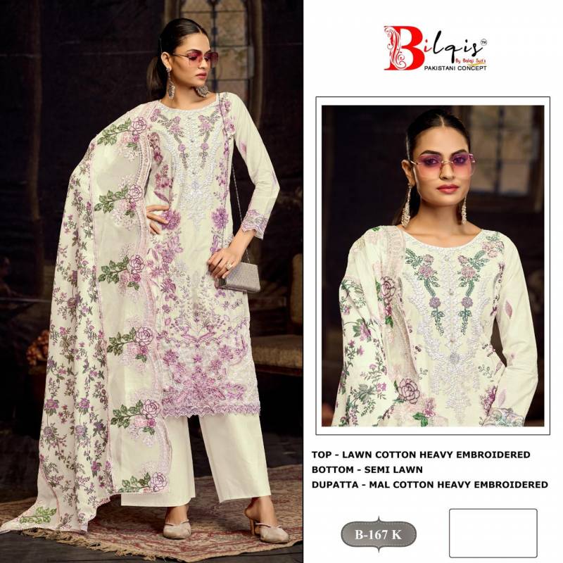 Bilqis B 167 I to L Lawn Cotton Pakistani Salwar Kameez Collection