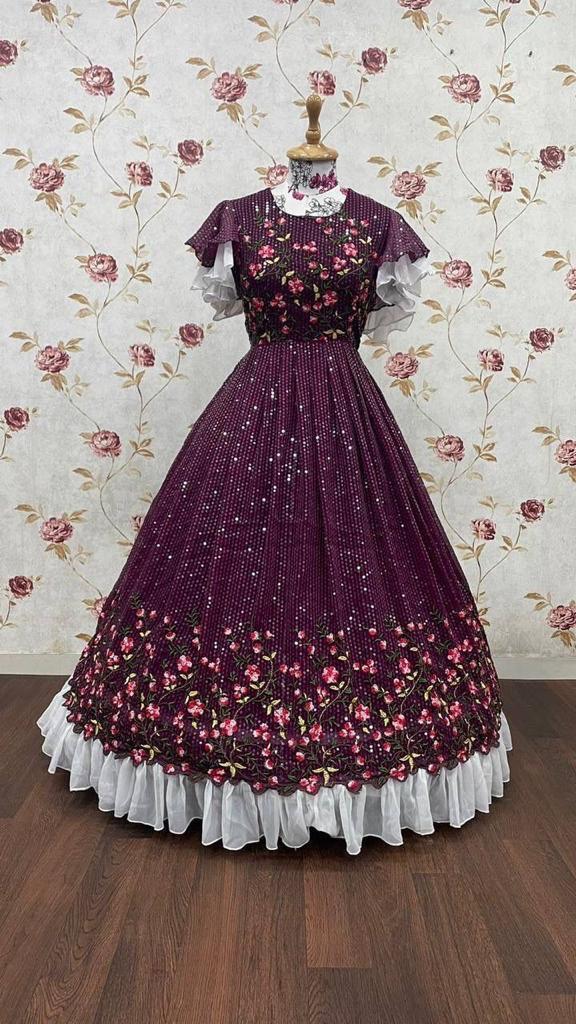 Ajmera 7864 Georgette Thread And Sequins Kids Gown Collection
