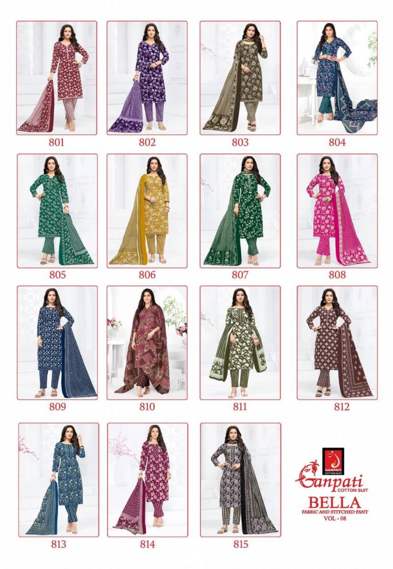 Ganpati Bella Vol 8 Readymade Cotton Printed Kurti Pant With Dupatta Collection