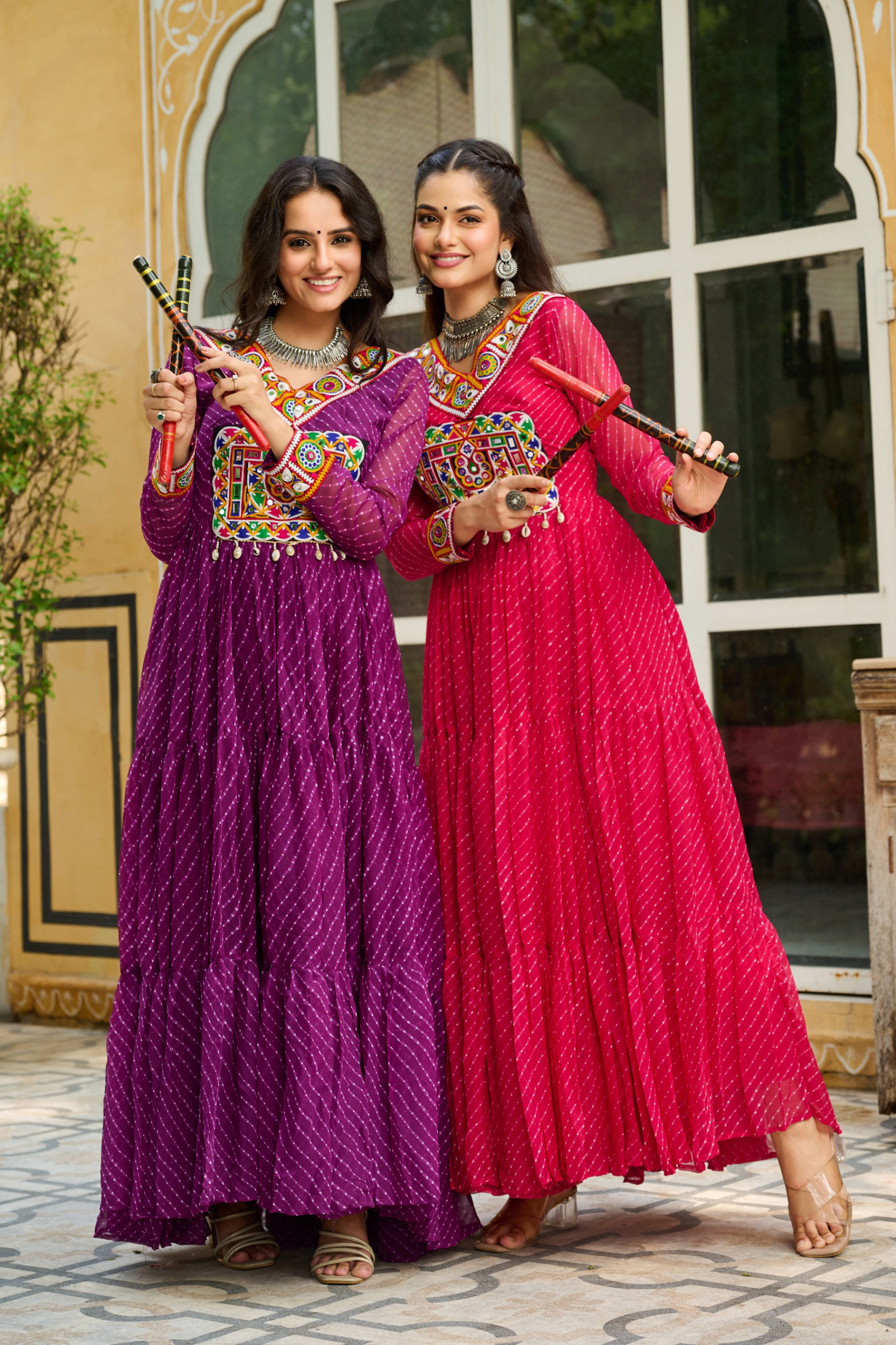 Lekha KA 1182 Georgette Laheriya Printed Kutchi Patchwork Gown Collection