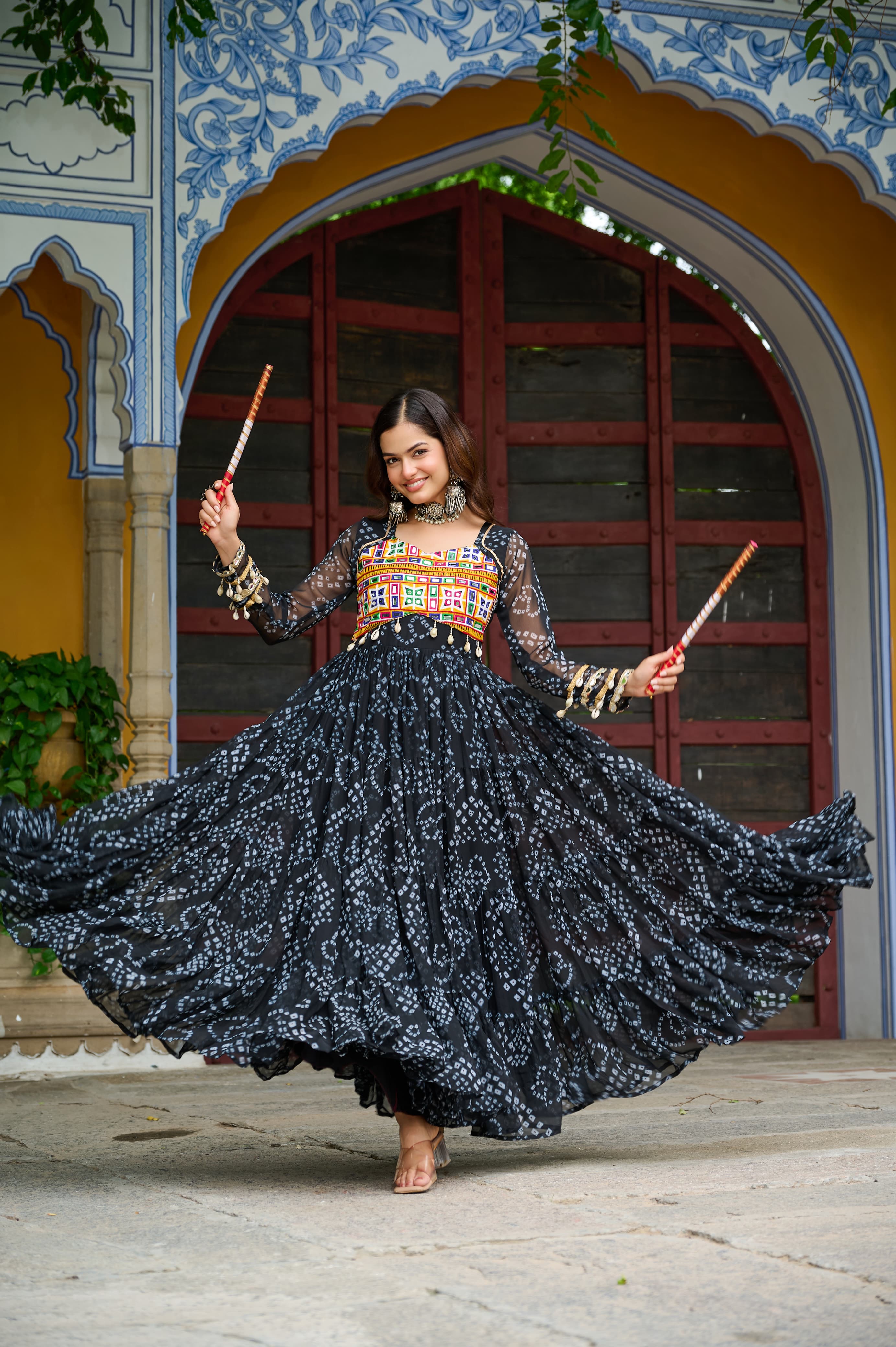 Lekha KA 1195 Faux Georgette Bandhani Printed Kutchi Patch Work Gown