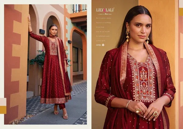 Lily And Lali Anarkali Vol 1 Designer Vichitra Silk Suit Collection
