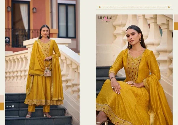 Lily And Lali Anarkali Vol 1 Designer Vichitra Silk Suit Collection