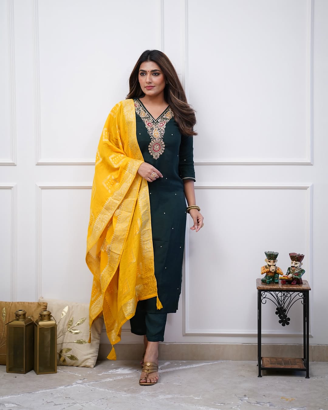 Navya Kurti 119 Party Wear Embroidery Worked Cotton Silk Kurti with Pant and Dupatta Set 