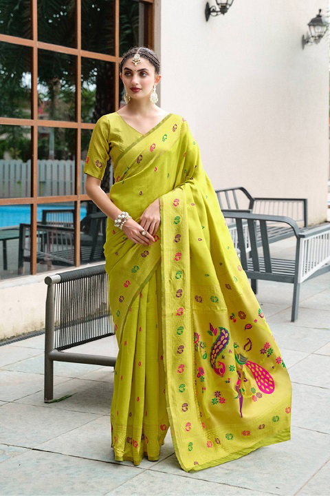 Meera 300 Party Wear Zari Weaving Worked Paithani Silk Saree with Un Stitched Blouse