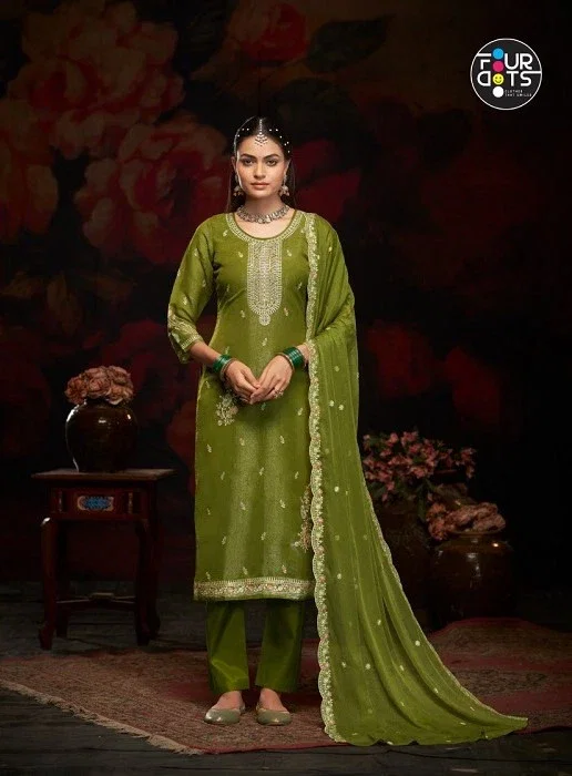 Four Dots Gelina Designer Crunchi Silk Dress Material Collection