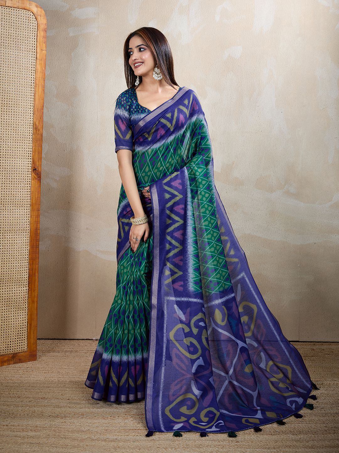 Lekha VC Anika Chanderi Cotton Ikkat Printed Saree Collection