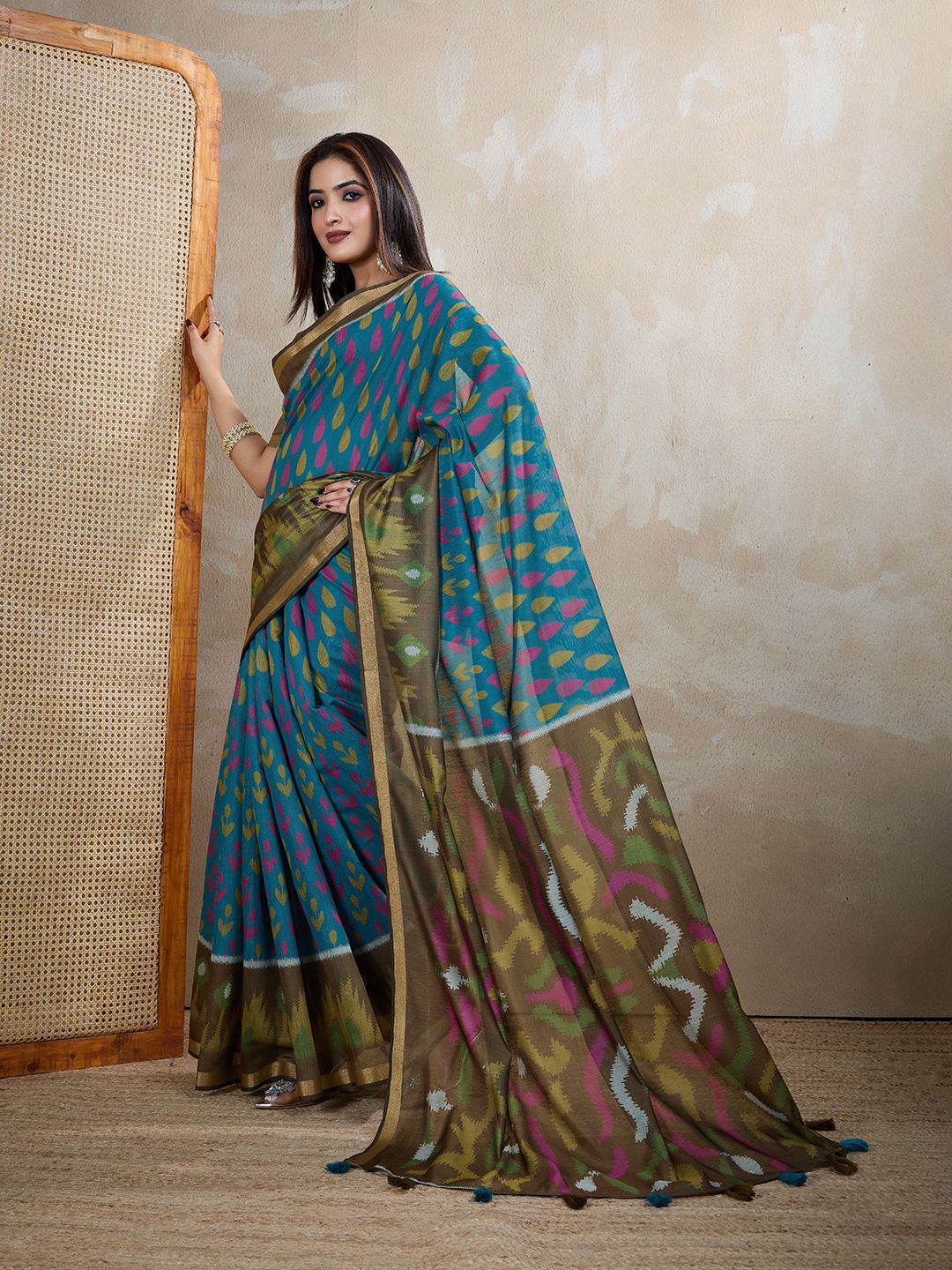 Lekha VC Anika Chanderi Cotton Ikkat Printed Saree Collection