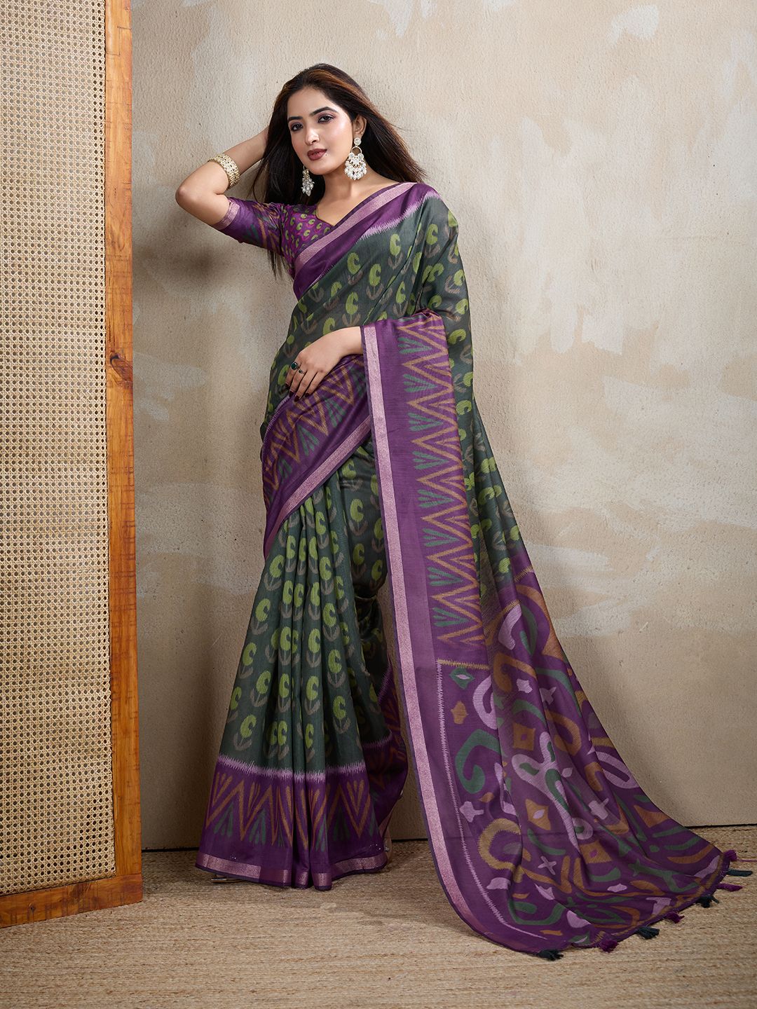 Lekha VC Anika Chanderi Cotton Ikkat Printed Saree Collection