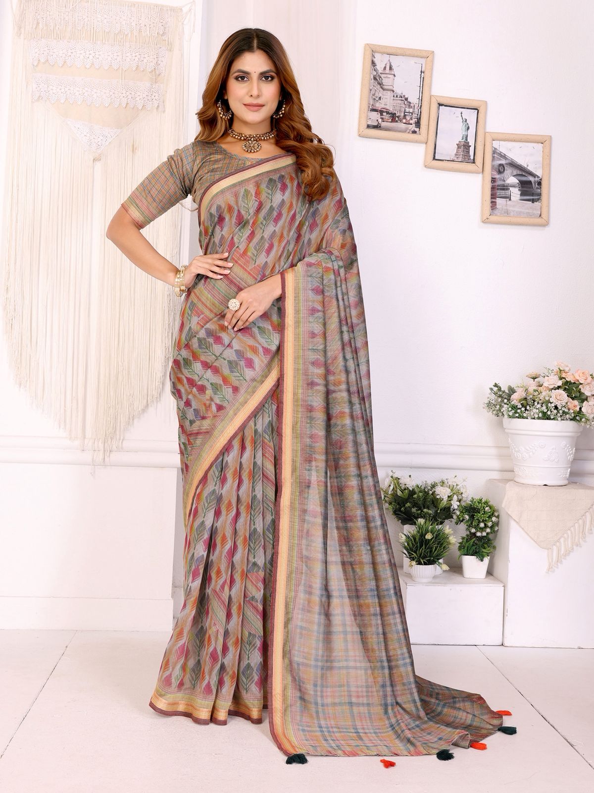 Lekha VC Anika Chanderi Cotton Ikkat Printed Saree Collection