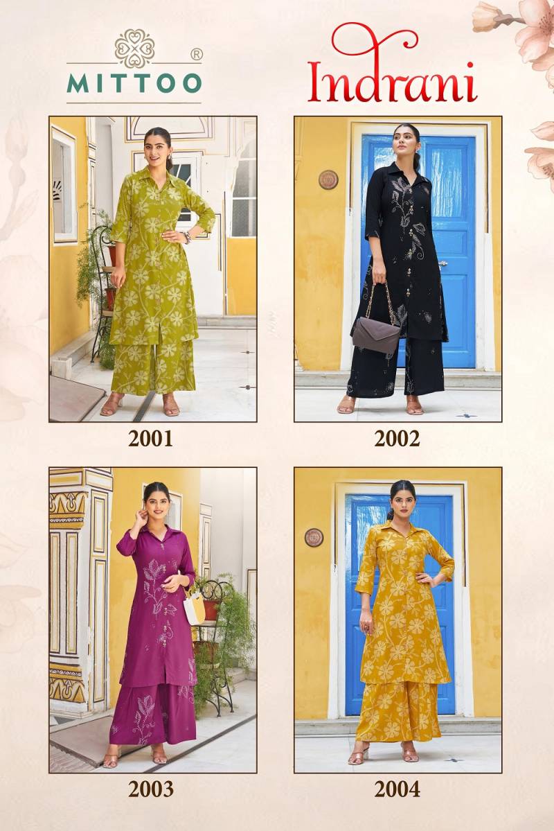 Mittoo Indrani Rayon Printed Fancy Kurti With Bottom Collection