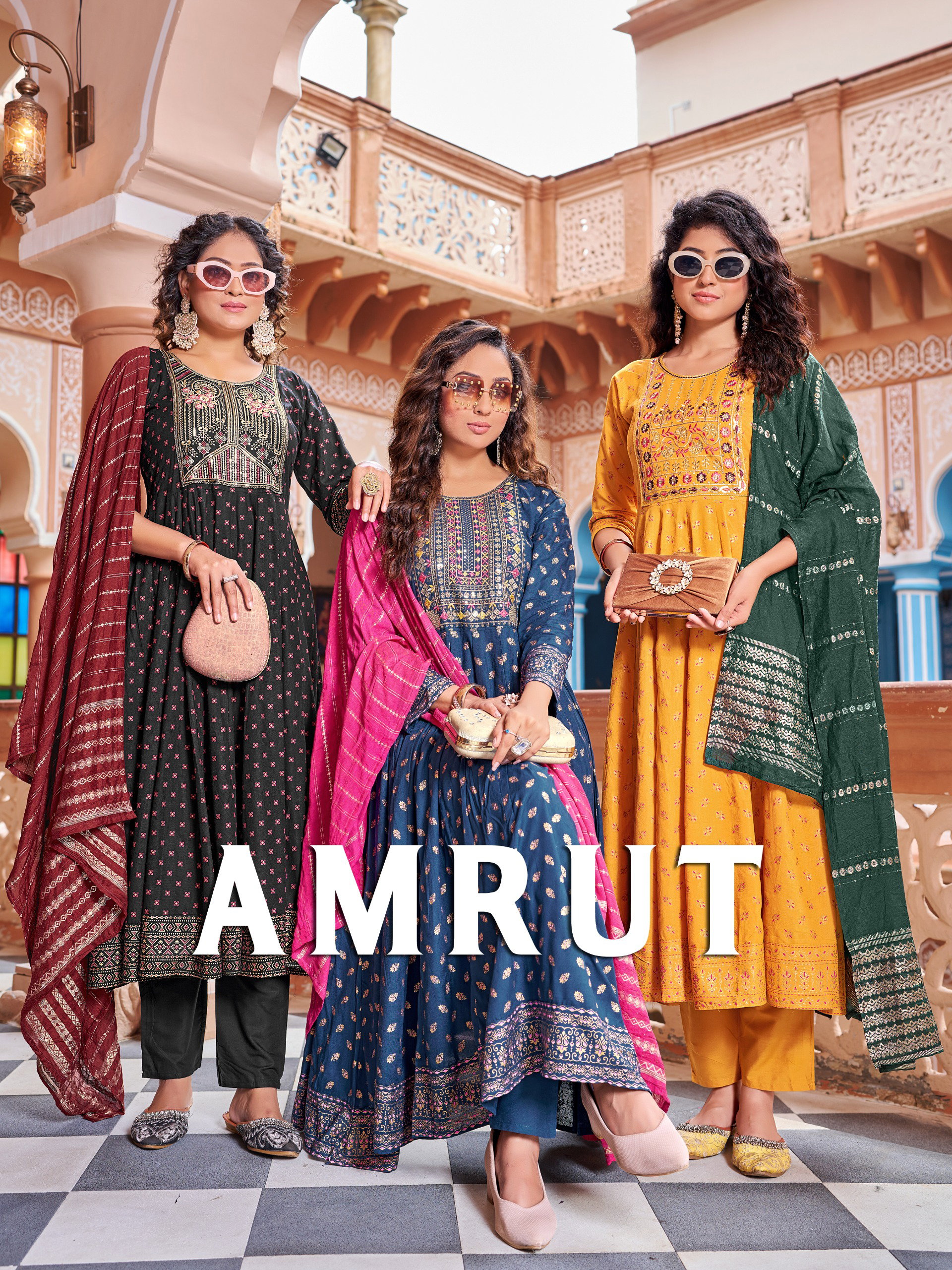Mukesh Amrut Rayon Embroidered Kurti Bottom With Dupatta