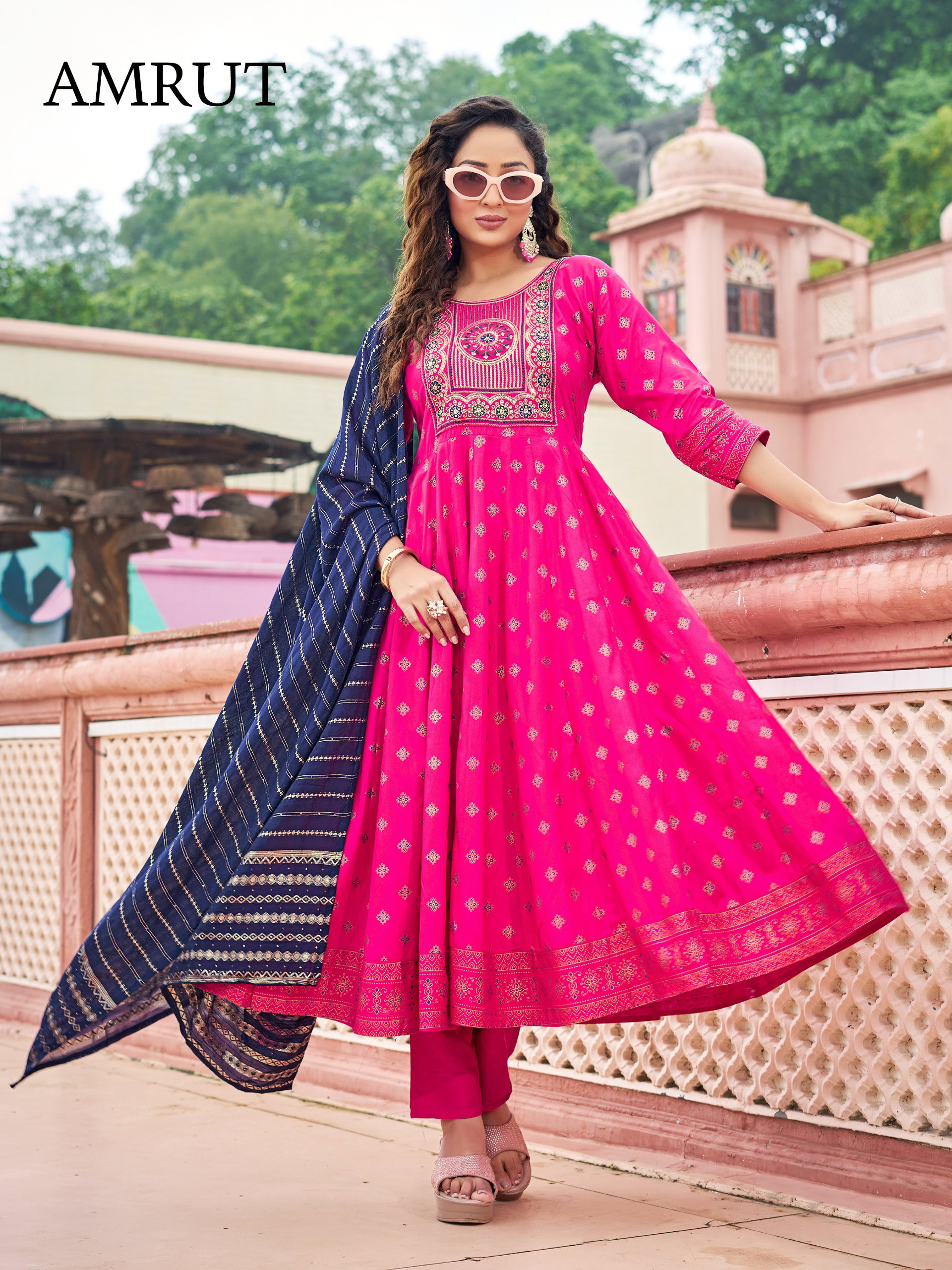Mukesh Amrut Rayon Embroidered Kurti Bottom With Dupatta