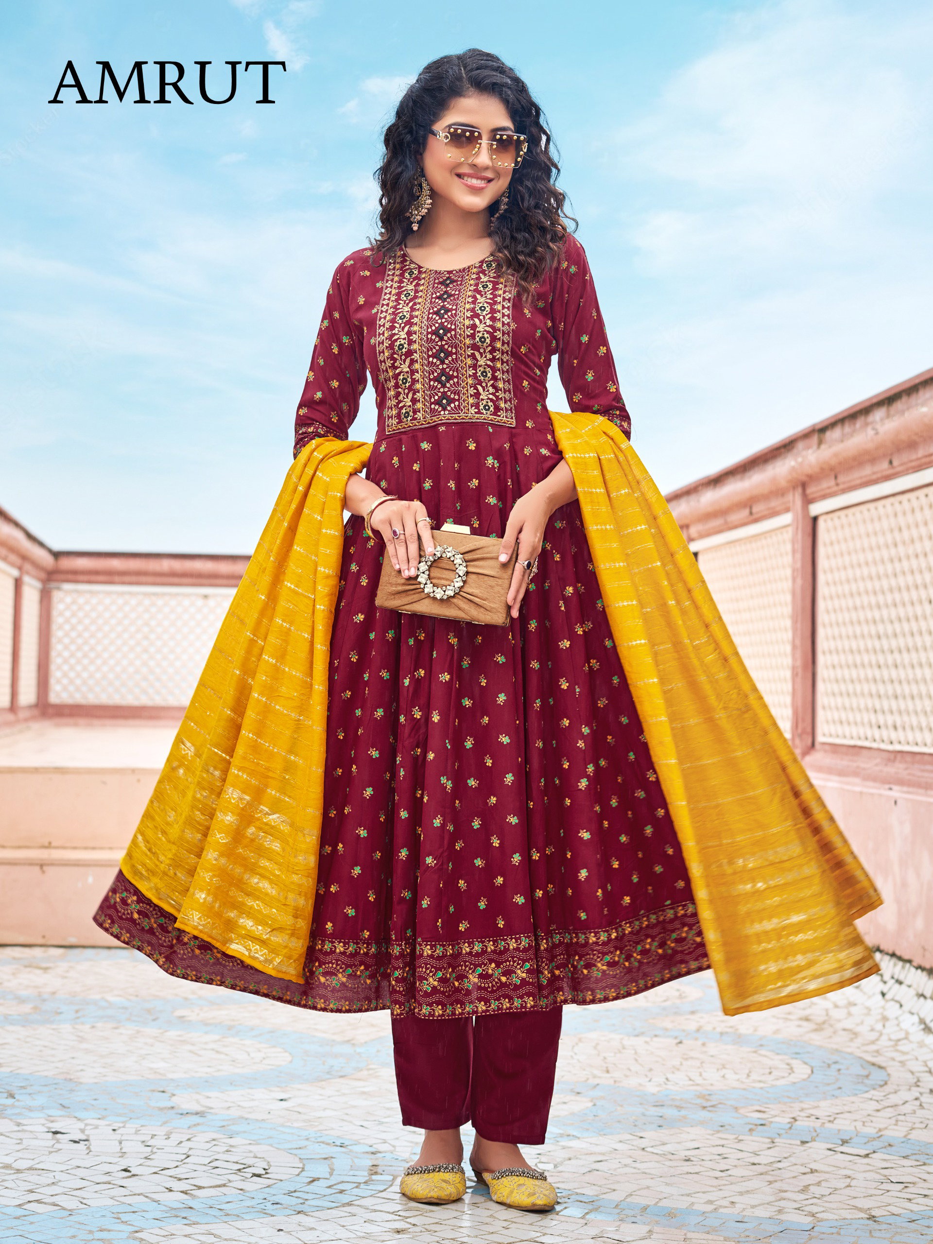 Mukesh Amrut Rayon Embroidered Kurti Bottom With Dupatta