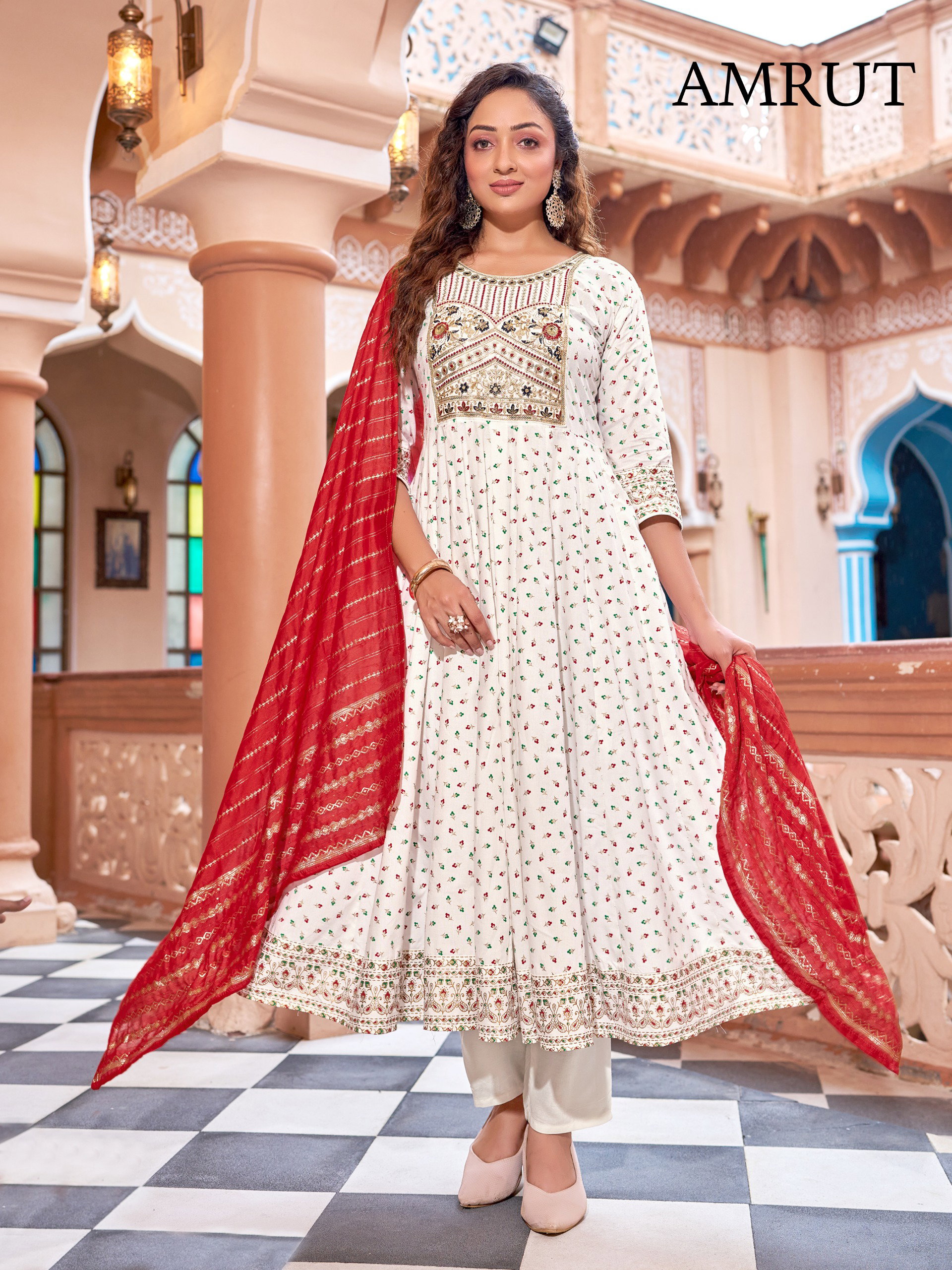 Mukesh Amrut Rayon Embroidered Kurti Bottom With Dupatta