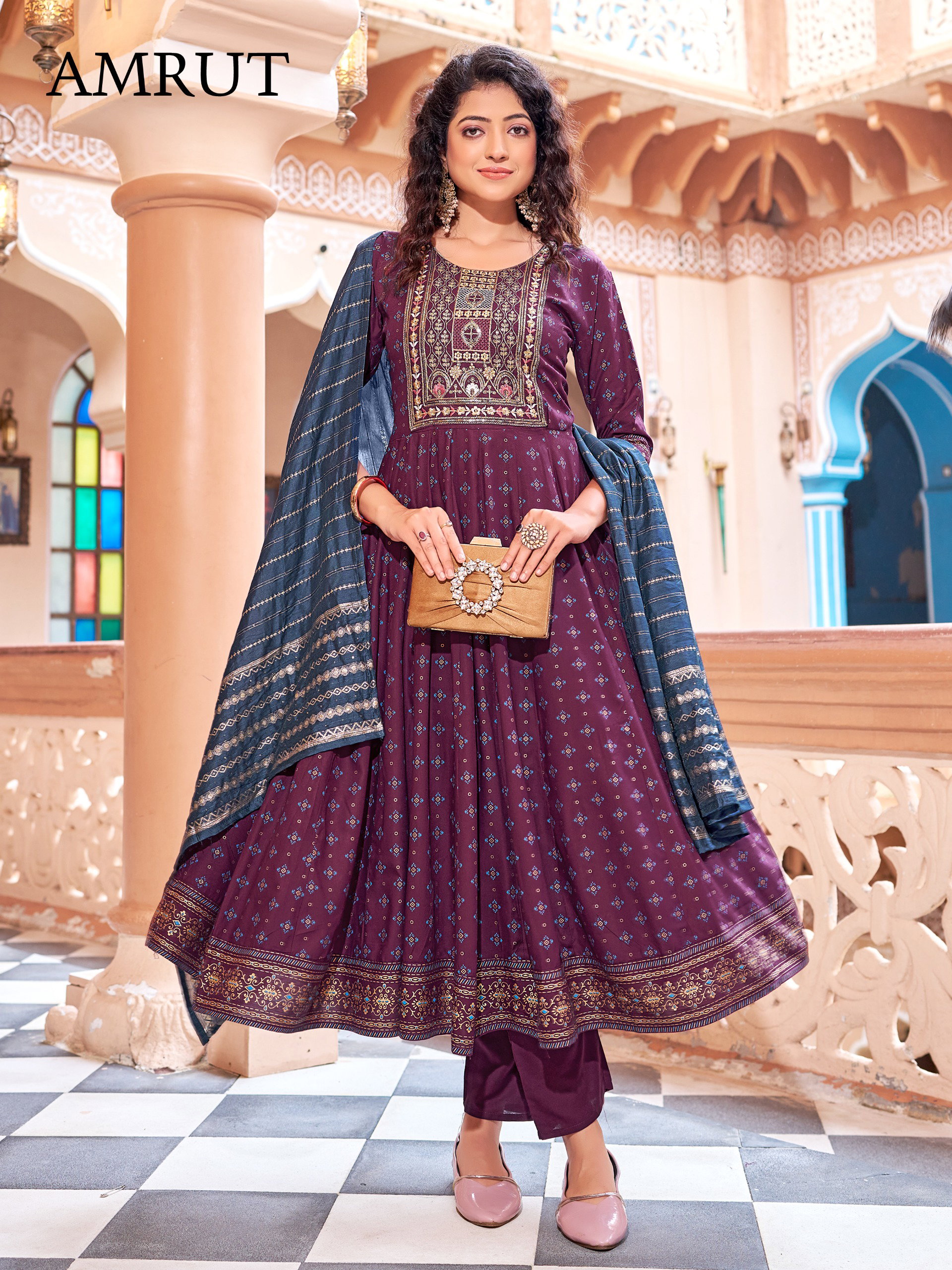 Mukesh Amrut Rayon Embroidered Kurti Bottom With Dupatta