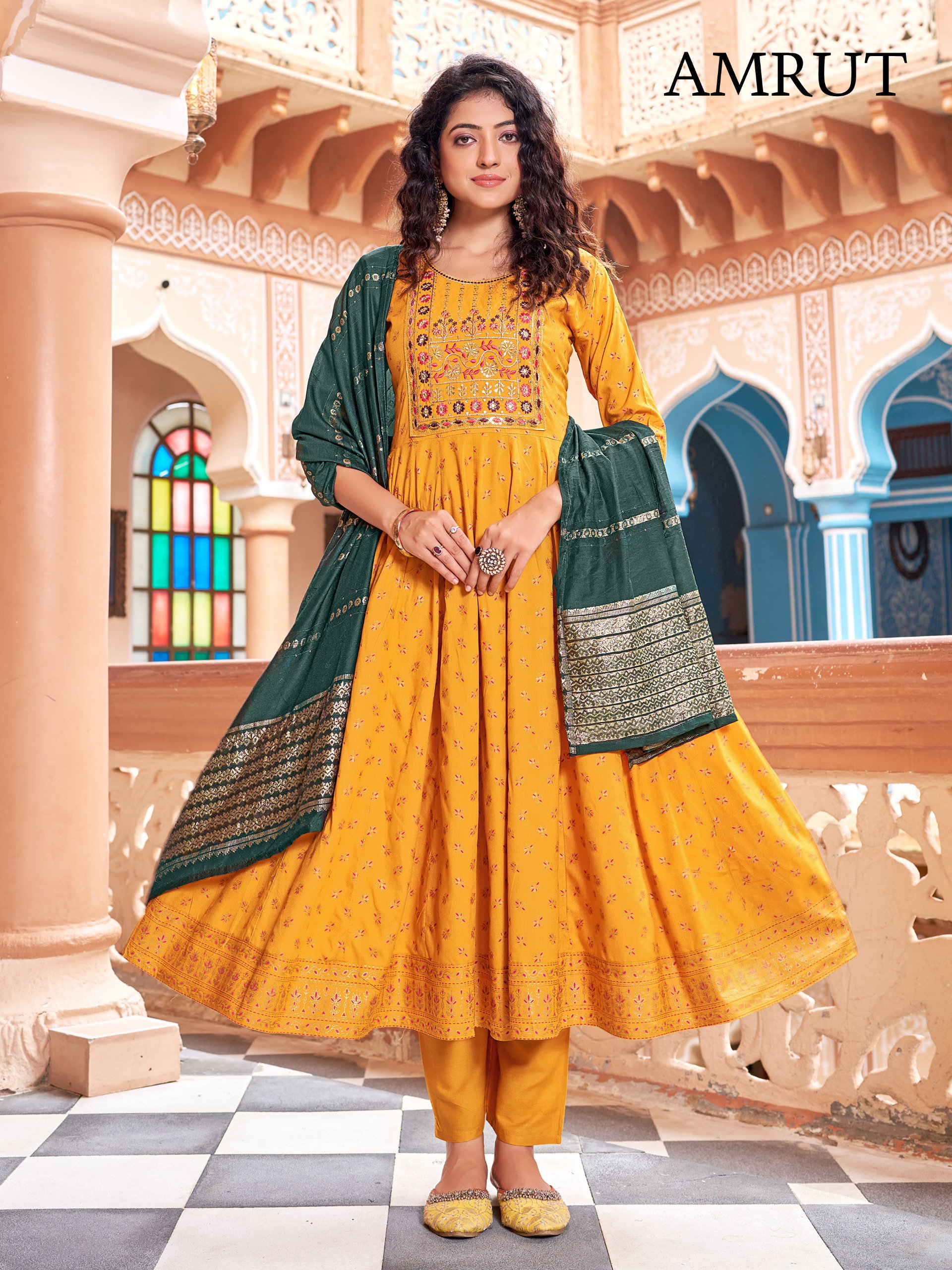 Mukesh Amrut Rayon Embroidered Kurti Bottom With Dupatta