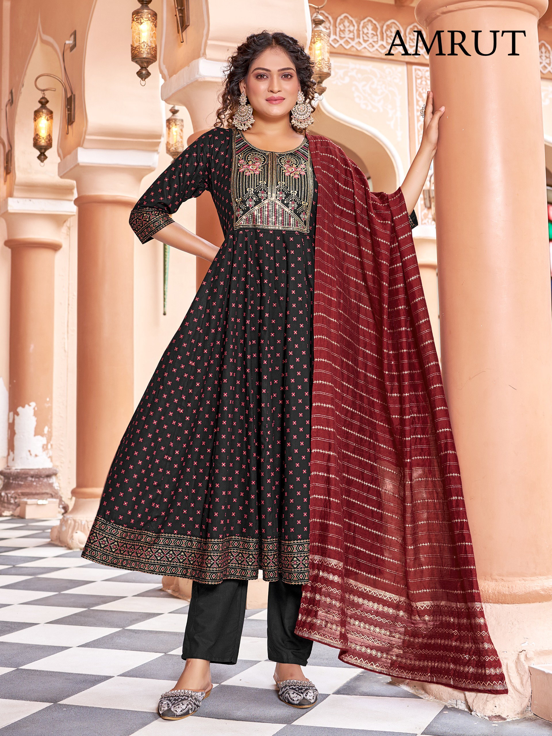 Mukesh Amrut Rayon Embroidered Kurti Bottom With Dupatta