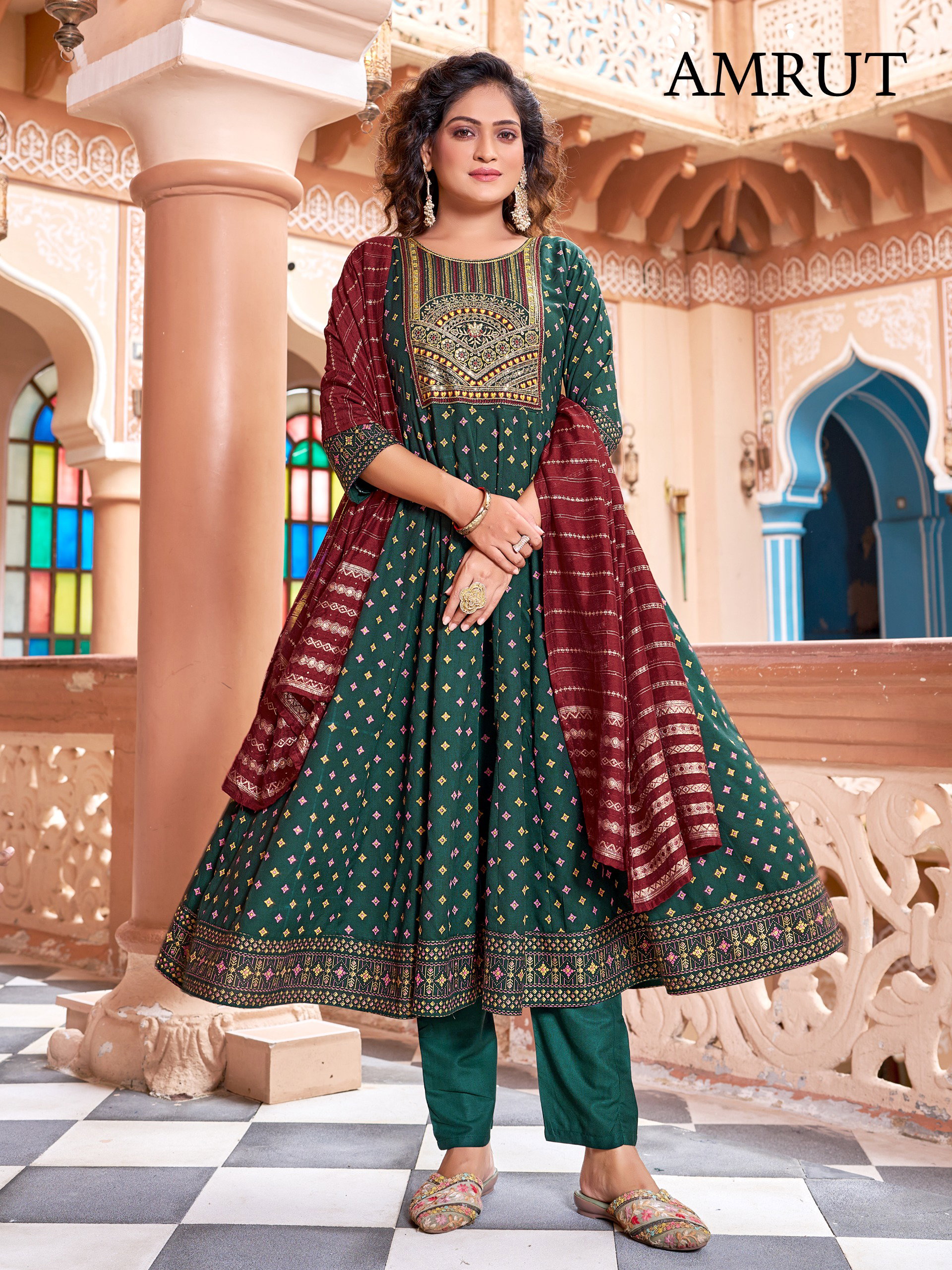 Mukesh Amrut Rayon Embroidered Kurti Bottom With Dupatta