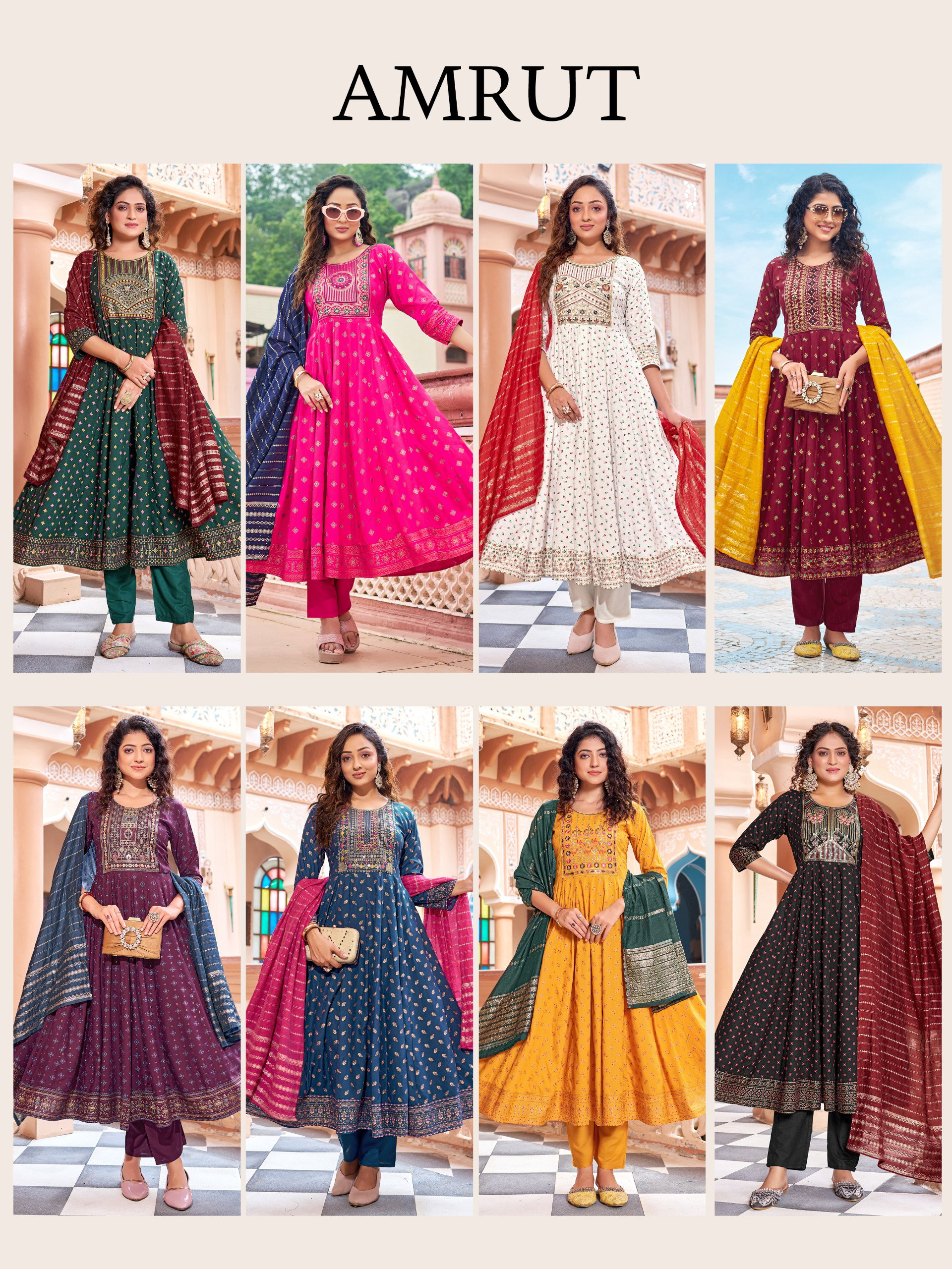 Mukesh Amrut Rayon Embroidered Kurti Bottom With Dupatta