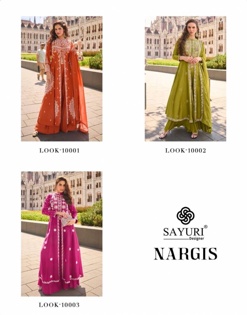 Sayuri Nargis Designer Silk Embroidered Indo Western