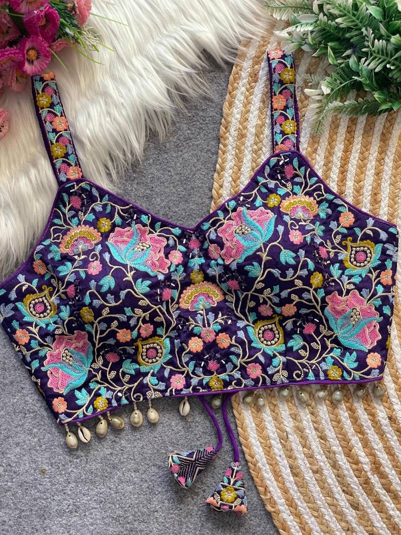Fab Mirror Spaghetti Gaji SIlk Embroidered Fancy Blouses