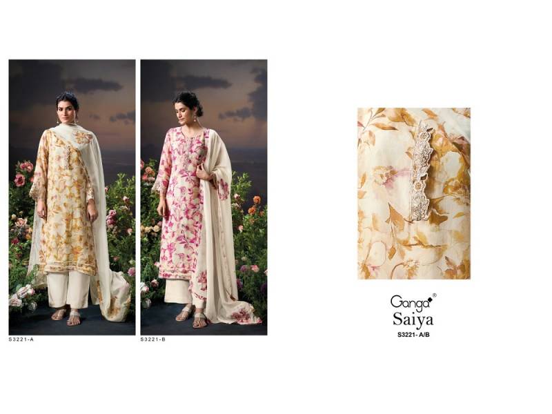 Ganga Saiya 3221 Organza Silk Printed Salwar Suits Collection