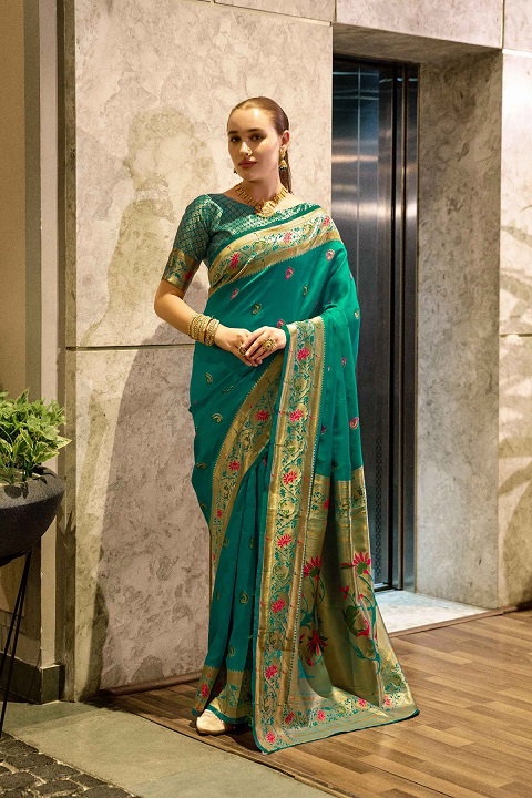 Meera 301 Party Wear Zari Weaving Worked Paithani Silk Saree with Un Stitched Blouse