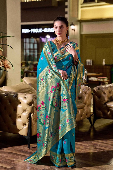 Meera 301 Party Wear Zari Weaving Worked Paithani Silk Saree with Un Stitched Blouse