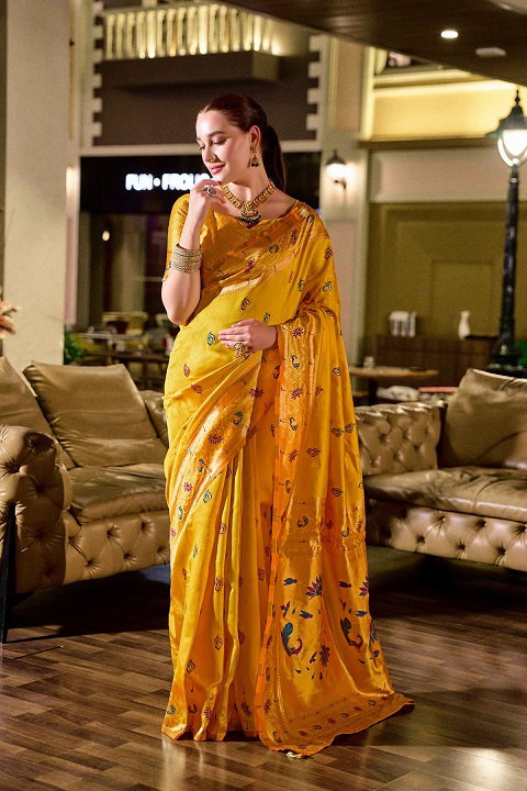 Meera 301 Party Wear Zari Weaving Worked Paithani Silk Saree with Un Stitched Blouse
