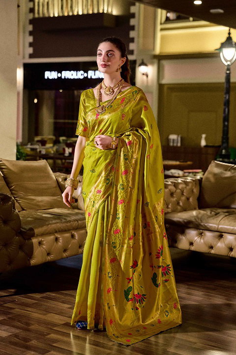 Meera 301 Party Wear Zari Weaving Worked Paithani Silk Saree with Un Stitched Blouse