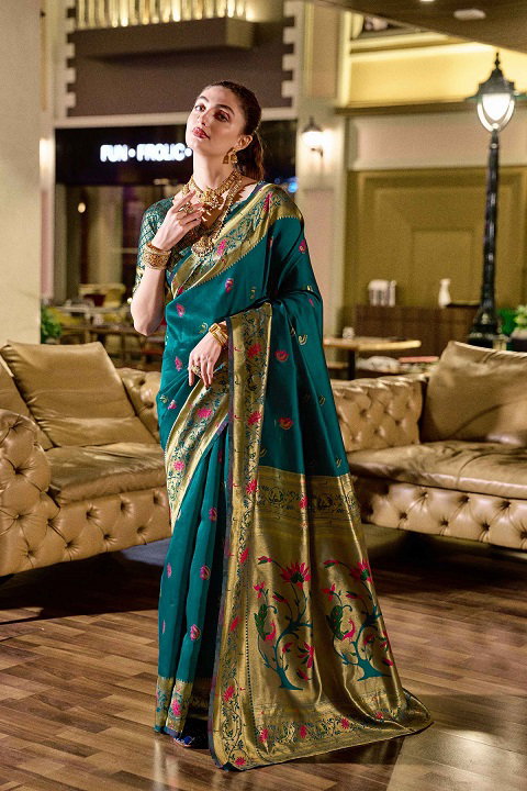 Meera 301 Party Wear Zari Weaving Worked Paithani Silk Saree with Un Stitched Blouse