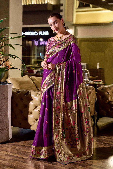 Meera 301 Party Wear Zari Weaving Worked Paithani Silk Saree with Un Stitched Blouse
