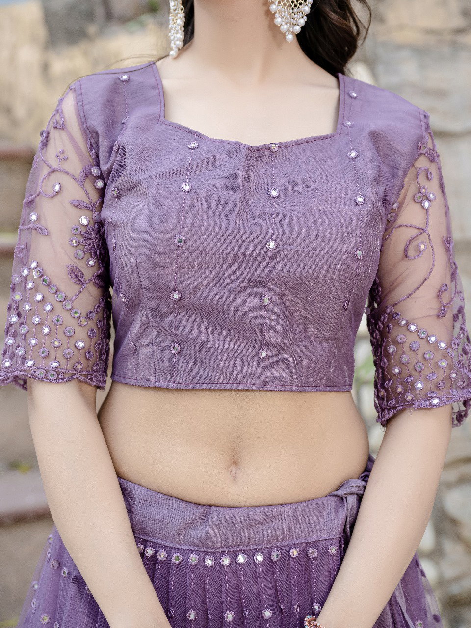 Aawiya 01 Lavender Soft Net Plain With Sequins Thread Embroidery lehenga Choli