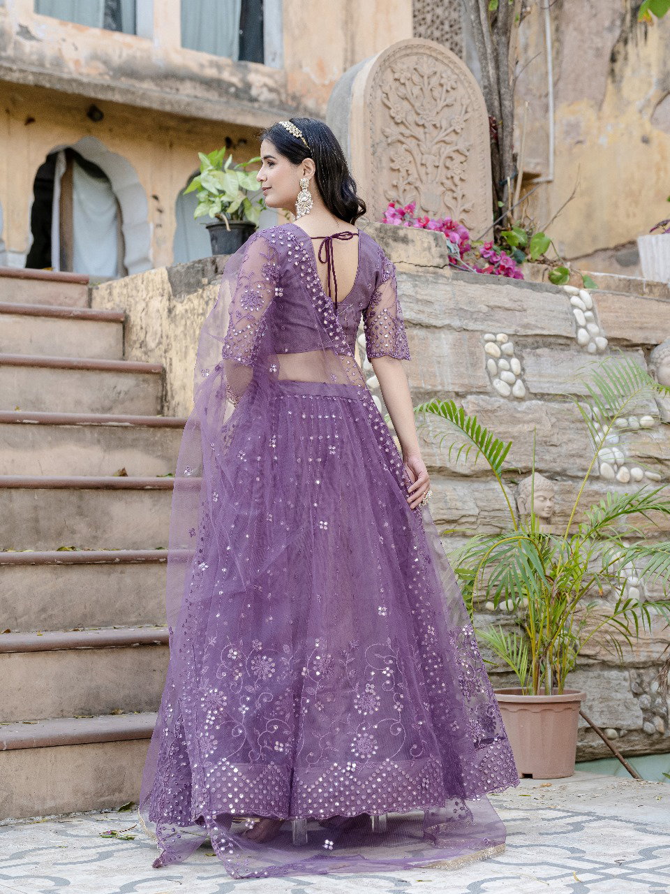 Aawiya 01 Lavender Soft Net Plain With Sequins Thread Embroidery lehenga Choli
