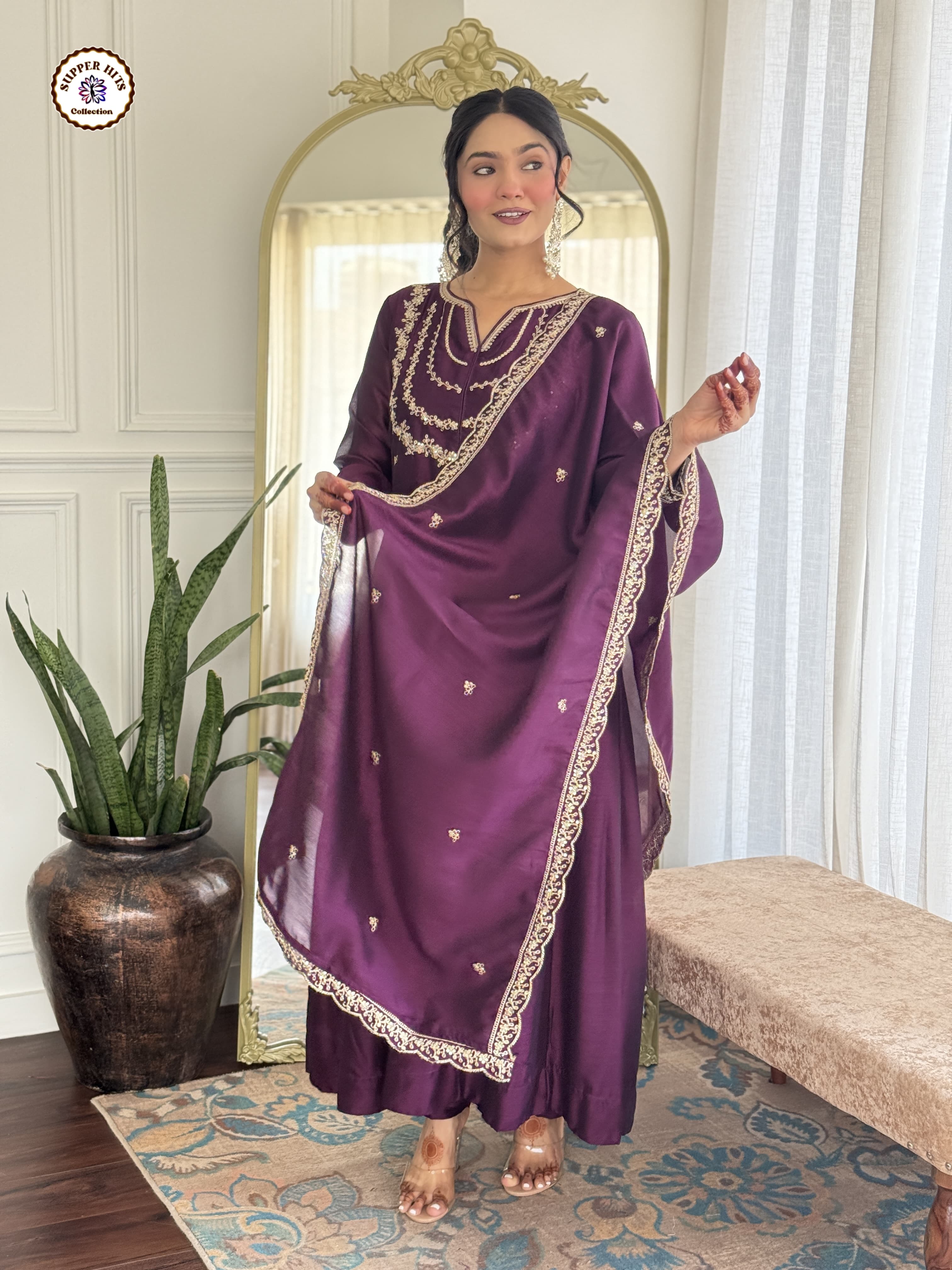 Lekha KL 5001 Vichitra Silk Embroidery Kurti Pant With Dupatta
