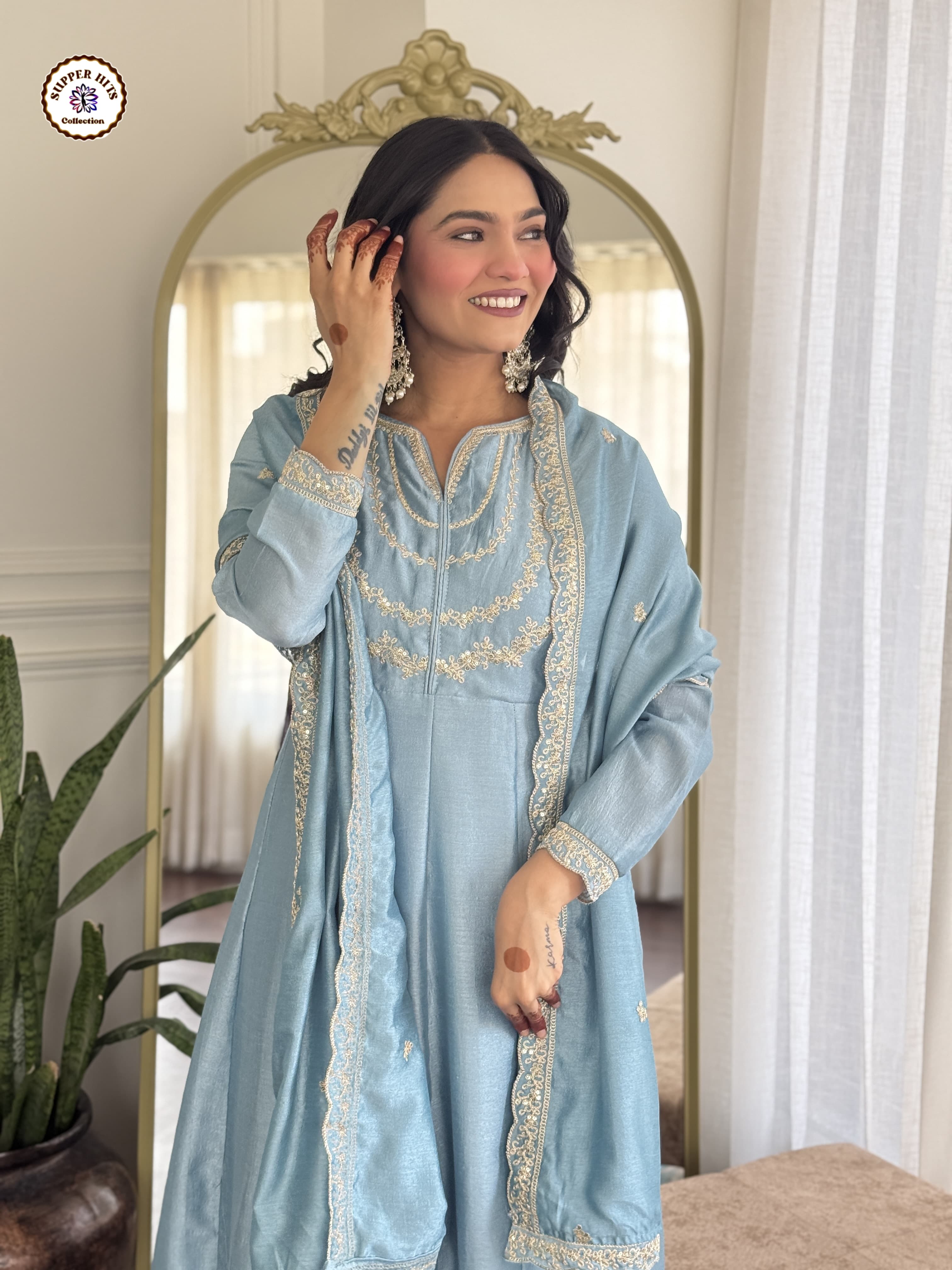 Lekha KL 5001 Vichitra Silk Embroidery Kurti Pant With Dupatta